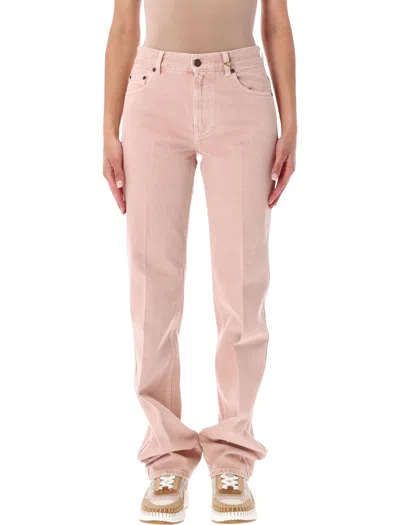 Chloé Straight-leg Organic Cotton Jeans With Washed Finish And Contrast Stitching In Pink