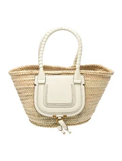 Pre-owned Chloé Straw Marcie Medium In Neutrals