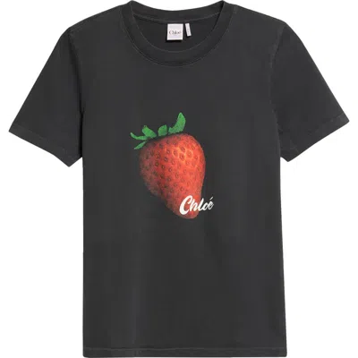 Chloé Black Graphic Crew Neck T-shirt In Animal Print