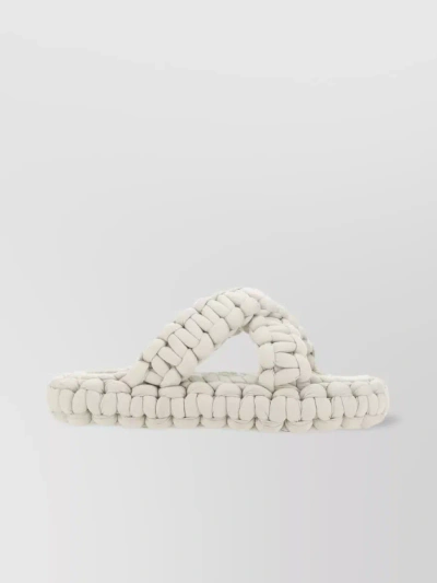 Chloé Stretch Fabric Platform Slippers With Woven Texture In White