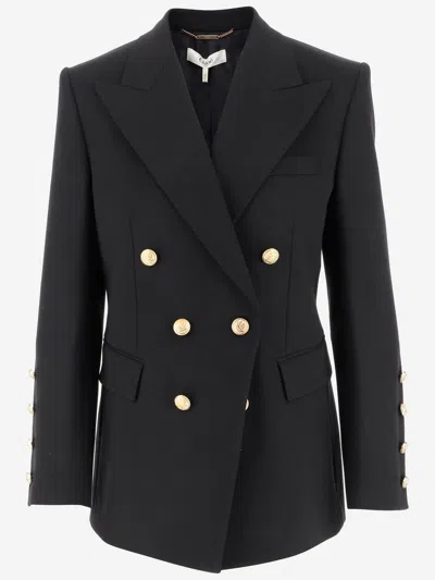 Chloé Double Breasted Stretch Wool Grain De Poudre Blazer In Black