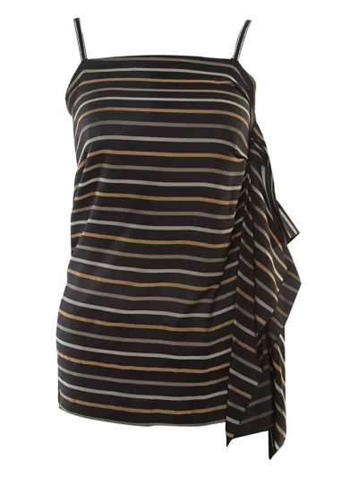 Pre-owned Chloé Striped Asymmetrical Drape Top In Black