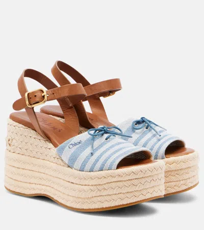 Chloé Leather-trimmed Striped Canvas Platform Sandals In Multi