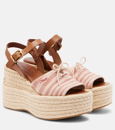 Chloé Leather-trimmed Striped Canvas Platform Sandals In Pink