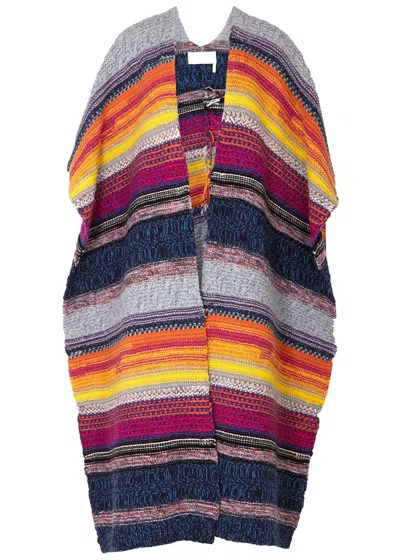 Chloé Chloe Striped Cashmere And Wool-blend Cape In Multicoloured