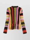CHLOÉ STRIPED CASHMERE BLEND SWEATER WITH FRINGE DETAIL