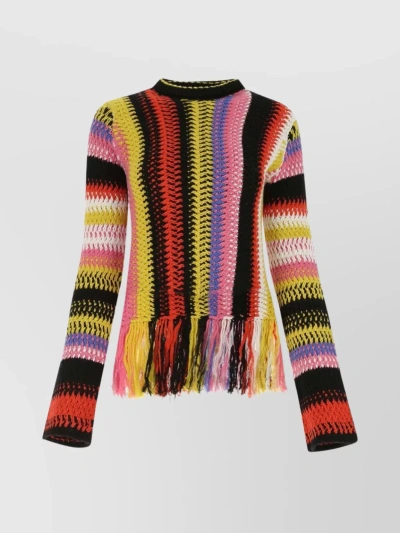 Chloé Striped Cashmere Blend Sweater With Fringe Detail In Multi