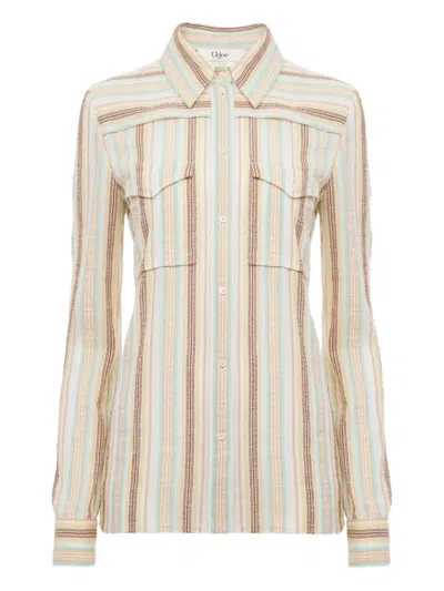 Chloé Striped Cotton Shirt In White