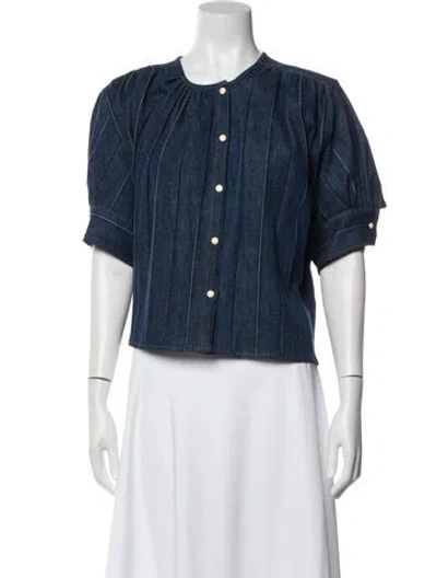 Pre-owned Chloé Striped Crew Neck Blouse In Blue