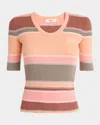 Chloé Striped Crewneck Rib Knit Cotton Top In Multi