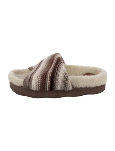 Pre-owned Chloé Striped Crochet Trim Slides In Brown