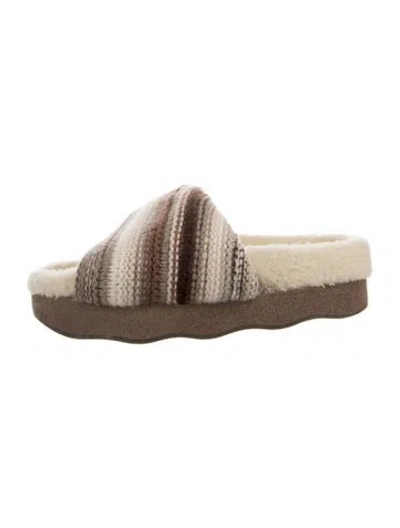 Pre-owned Chloé Striped Crochet Trim Slides In Neutral