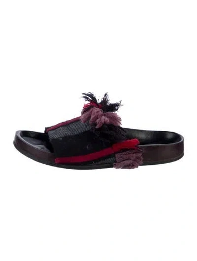 Pre-owned Chloé Striped Fringe Trim Accent Slides In Black