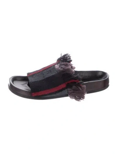 Pre-owned Chloé Striped Fringe Trim Accent Slides In Black