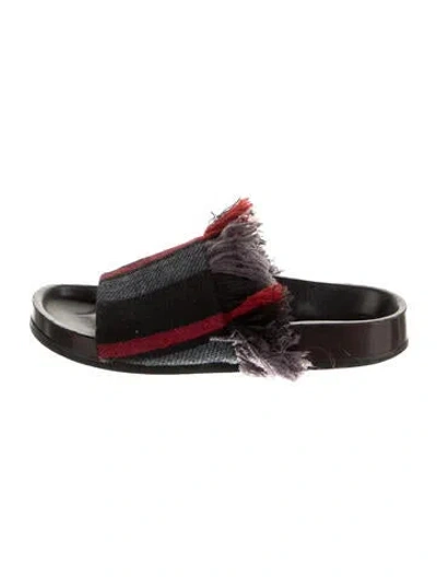 Pre-owned Chloé Striped Fringe Trim Accent Slides In Black