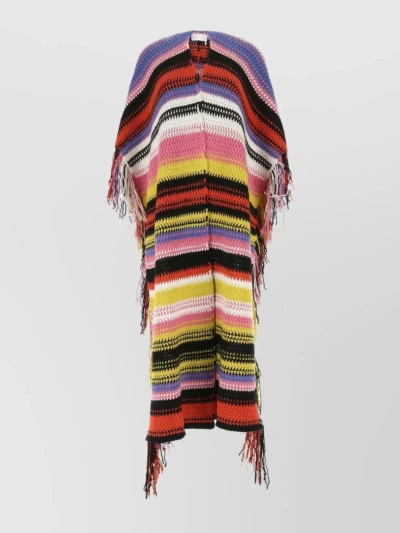 Chloé Striped Fringed Cashmere Blend Cape In Multi