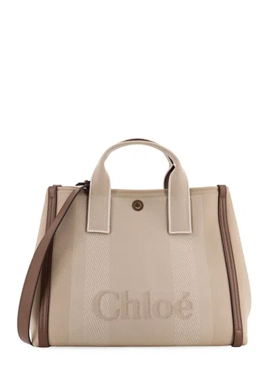 CHLOÉ STRIPED JACQUARD FABRICCHLOÉ CARRY CROSSBODY BAG WITH OVERSIZED LOGO ON THE FRONT