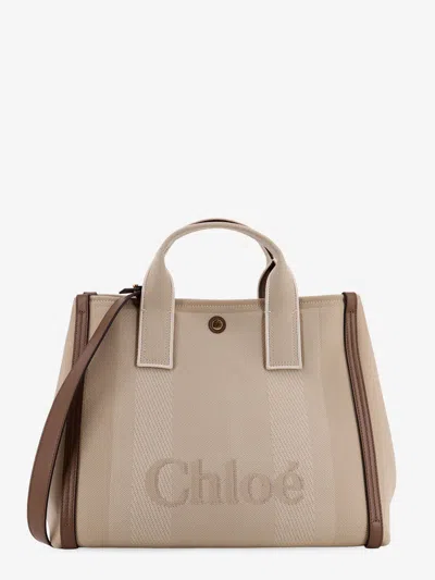 CHLOÉ STRIPED JACQUARD FABRICCHLOÉ CARRY CROSSBODY BAG WITH OVERSIZED LOGO ON THE FRONT