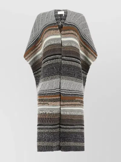 Chloé Striped Knit Cape Short Sleeves In Grey