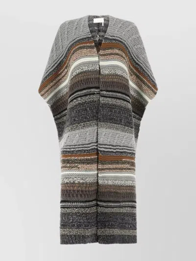 Chloé Striped Knit Cape Short Sleeves In Multicolor