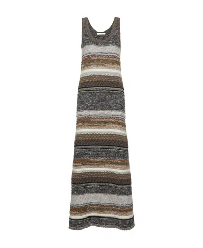 Chloé Gestreiftes Midikleid Aus Einer Kaschmir-wollmischung In Gray