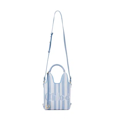 Chloé Striped Logo-print Mini Tote Bag In Blue