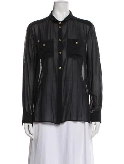 Pre-owned Chloé Striped Long Sleeve Blouse In Black