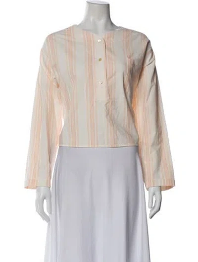 Pre-owned Chloé Striped Long Sleeve Blouse In White