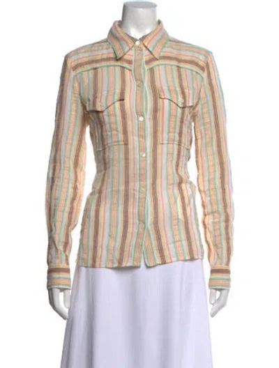 Pre-owned Chloé Striped Long Sleeve Button-up Top In Pink
