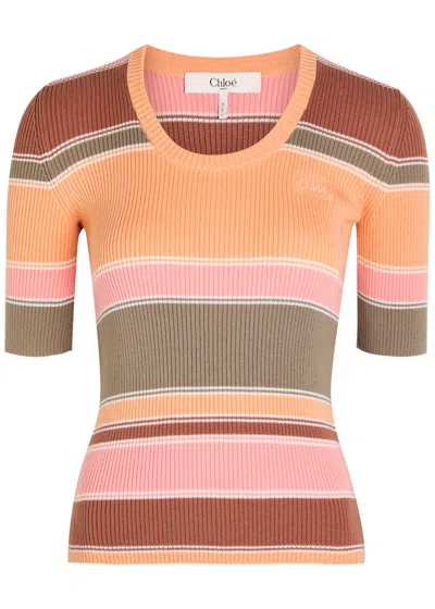 CHLOÉ CHLOE STRIPED RIBBED COTTON TOP