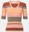 Chloé Striped Crewneck Rib Knit Cotton Top In Multi