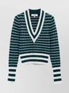 Chloé Striped Ribbed Knit Jumper Lace Detail In Green