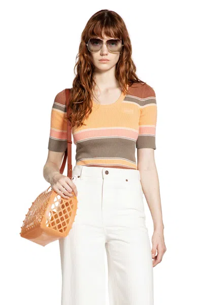 CHLOÉ STRIPED RIBBED-KNIT TOP