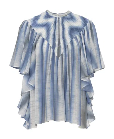 Chloé Striped Ruffled Blouse In Blue