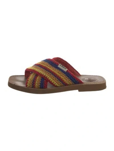 Pre-owned Chloé Striped Slides In Blue