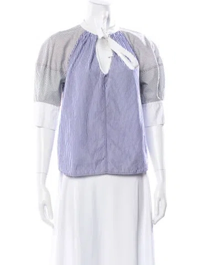 Pre-owned Chloé Striped Tie Neck Blouse In Blue