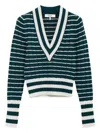 Chloé Striped Ribbed Knit Jumper Lace Detail In Green