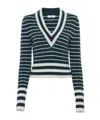 Chloé Striped Ribbed Knit Jumper Lace Detail In Green