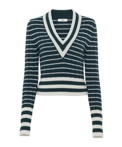 Chloé V-neck Merino Wool Knit Sweater In Green