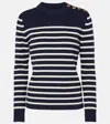 Chloé Pull Marinière En Maille De Laine Et Cachemire Femme Bleu Taille L 92% Laine, 8% Cachemire In Blue - White 1