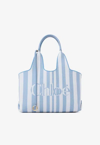 Chloé Stripy East-west Tote Bag In Blue
