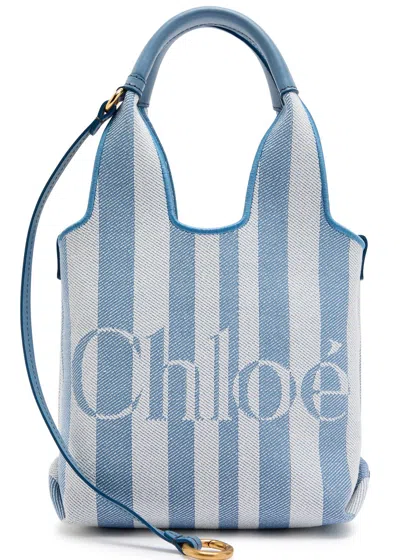 Chloé Chloe Stripy Logo-jacquard Canvas Tote Bag In Blue