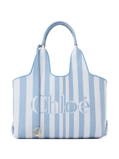 Chloé Stripy Logo-print Tote Bag In Blue