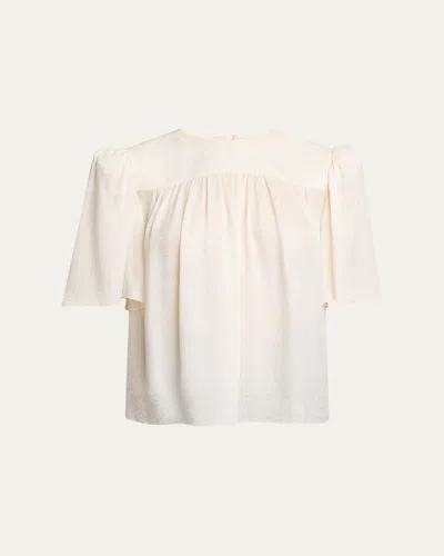 Chloé Strong-shoulder Floral Silk Jacquard Top In White