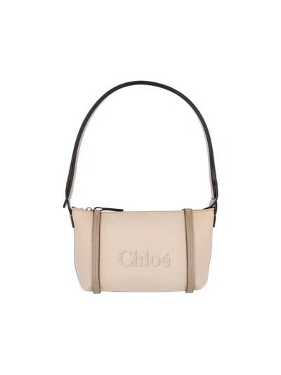 Chloé Structured Calf Leather Shoulder Bag With Cotton Lining In Sand