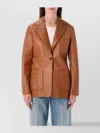 Chloé Structured Leather Blazer Notched Lapel In Brown