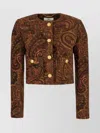 Chloé Multicolor Cropped Jacket With Round Neck And All-over Motif In Cotton Blend Woman In Brown