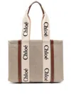 Chloé Structured Tote Bag With Leather And Linen Blend