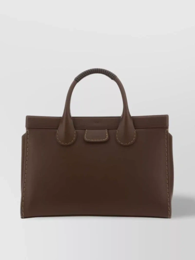 Chloé Structured Twin Handle Bag With Contrast Stitching In Brown