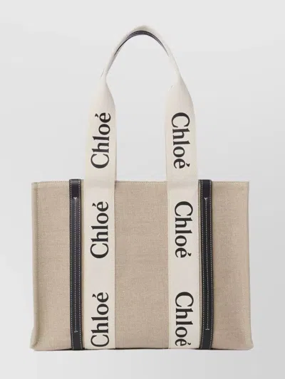 Chloé Structured Woody Tote Bag In Cream